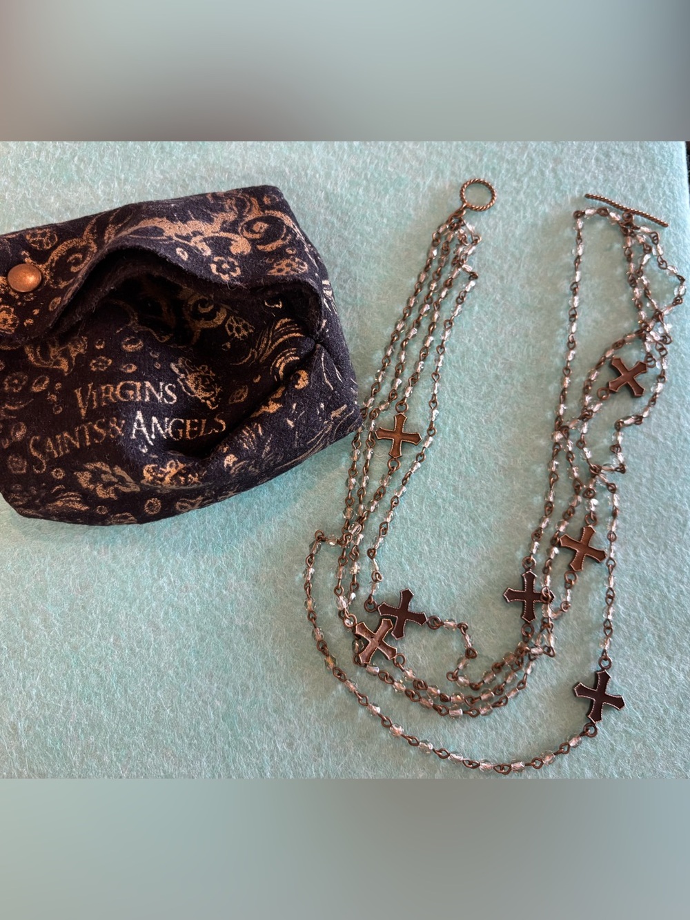 Virgins Saints & Angels (VSA) Multi Chain Ornate Cross Rosary Necklace